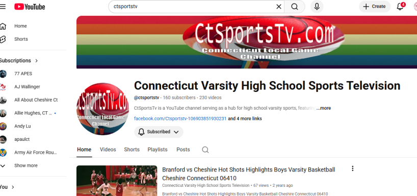 CtSportsTv is a YouTube channel serving as a hub for high school varsity sports, featuring competitive action and high-quality game footage 